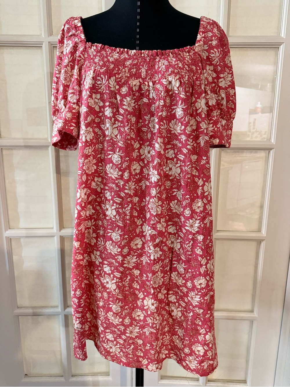 J. Crew Pink and White Floral Smocked Mini Dress